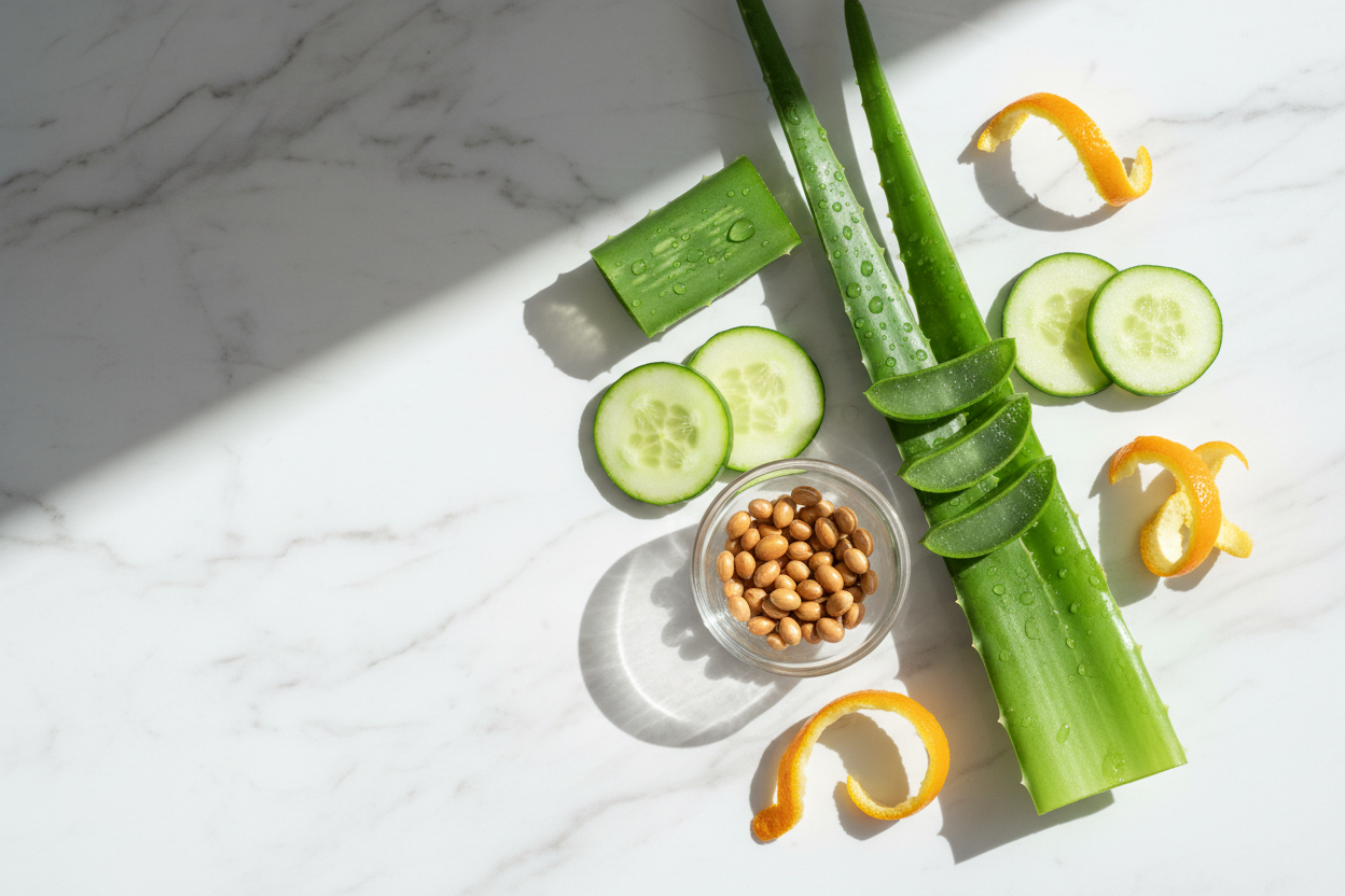 Aloe Barbadensis (Aloe) Leaf, Glycerin, Simmondsia Chinensis (Jojoba) Seed, Glyceryl Stearate Citrate, Pentylene Glycol, Sodium PCA, Coco-Caprylate, Extract, , Cucumis Sativus (Cucumber) Fruit, Cellulose, Irvingia Gabonensis Kernel Butter,  Coco, Tocopherol, Ascorbyl Palmitate, Sodium Phytate, Hydrolyzed Hyaluronic Acid, Sodium Hyaluronate, Benzyl Salicylate, Limonene, Citrus Aurantium Peel Oil, Citral, Menthyl Lactate, editorial photo